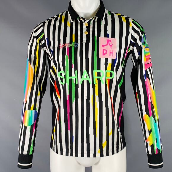 SANKUANZ Size M Black White Multi Color Stripe Long Sleeve Shirt - Picture 1 of 8